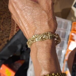 GENUINE SOLID 14K YELLOW GOLD OVER STERLING SILVER WIDE POPCORN CHAIN BRACELET